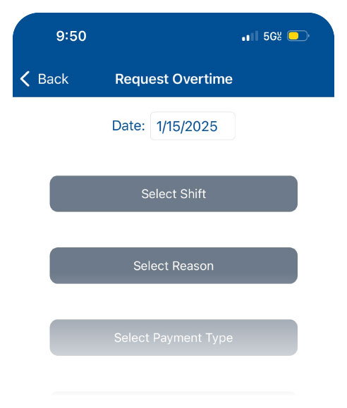 a screenshot of the VCS scheduling mobile app